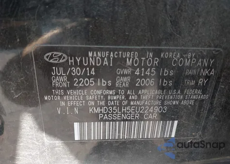 2014 Hyundai Elantra Gt z USA, uszkodzony, nr VIN KMHD35LH5EU224903